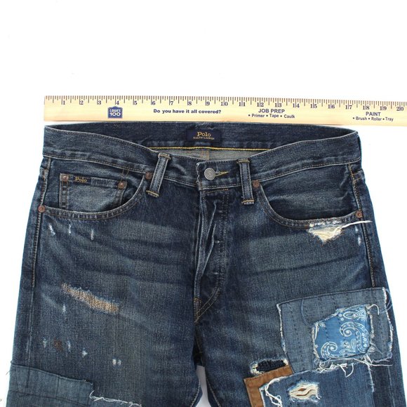Polo Ralph Lauren Men's Blue Patch The Sullivan Slim Fit Distressed Jeans 32x30 - Picture 11 of 16